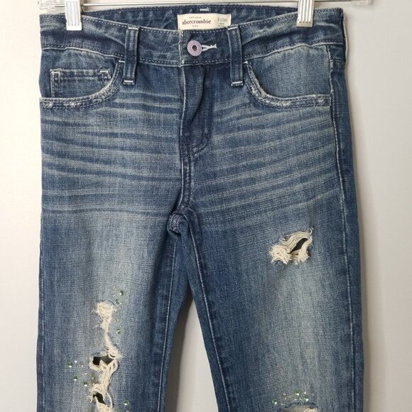 Abercrombie Girls 8 Slim Distressed Ripped Rhinestones Jeans - Picture 2 of 9